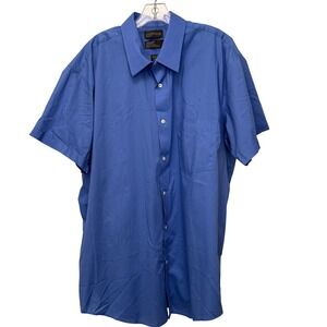 Covington Mens Blue Short Sleeve Button Down Shirt Classic Fit 18-18.5